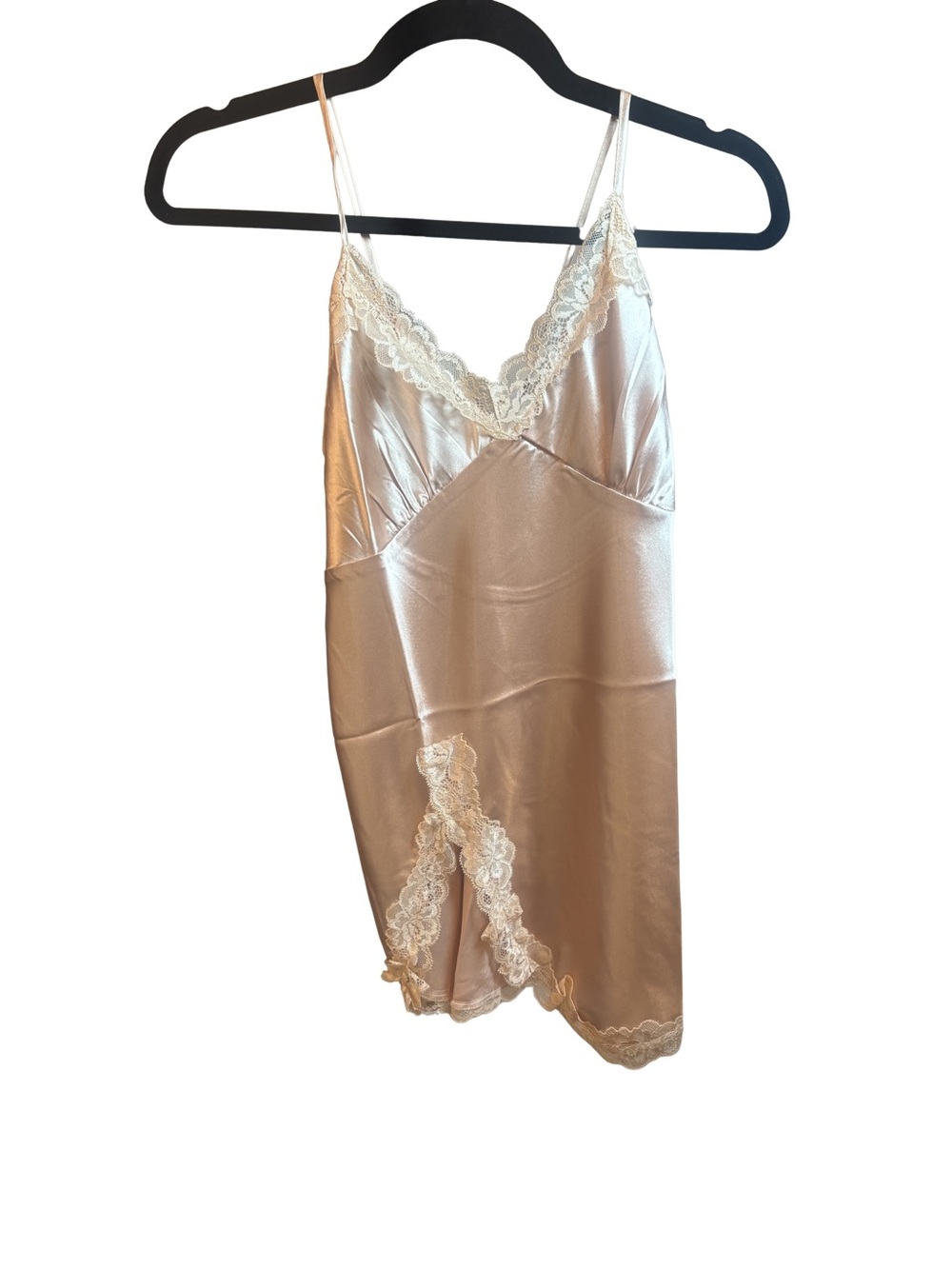 Lace Trim Satin Chemise Slip Camisole Nightgown Medium New